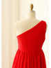 Red One Shoulder Long Chiffon Bridesmaid Dress